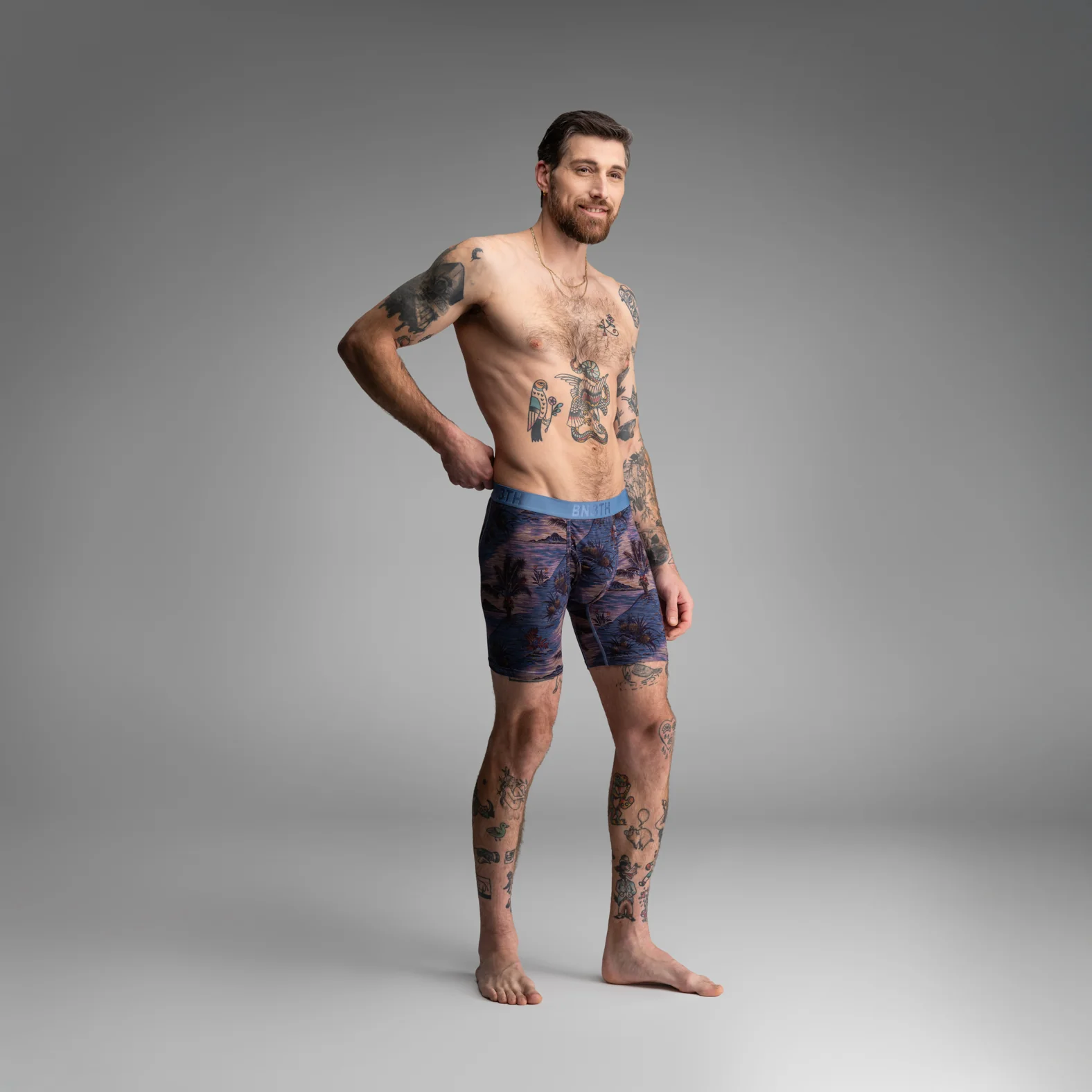 Classic Icon Boxer Brief With Fly: Vintage Tropics Heather Fog - Image 4