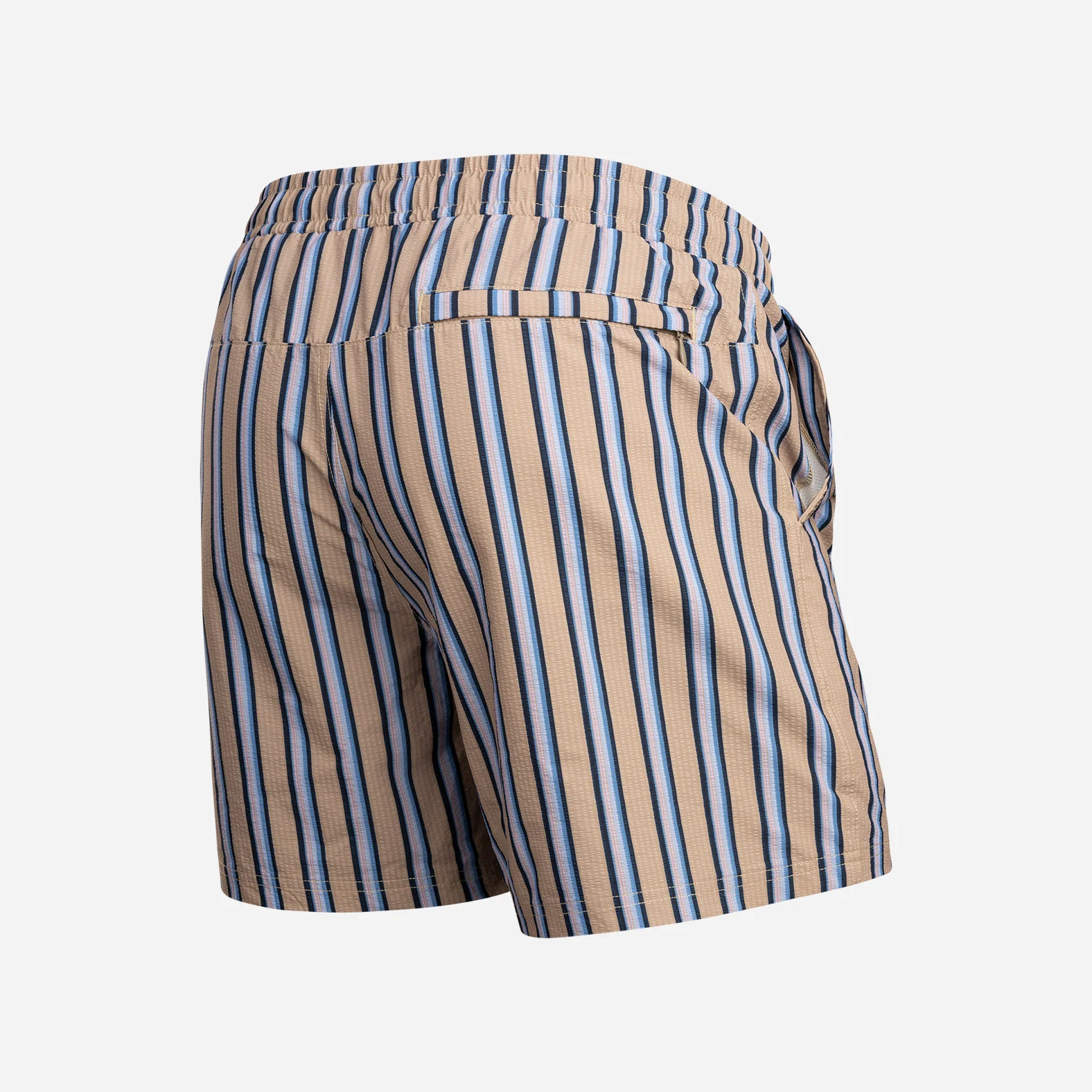 Wave 5" Swim Short 2N1: Menswear Stripe - Beige - Image 3