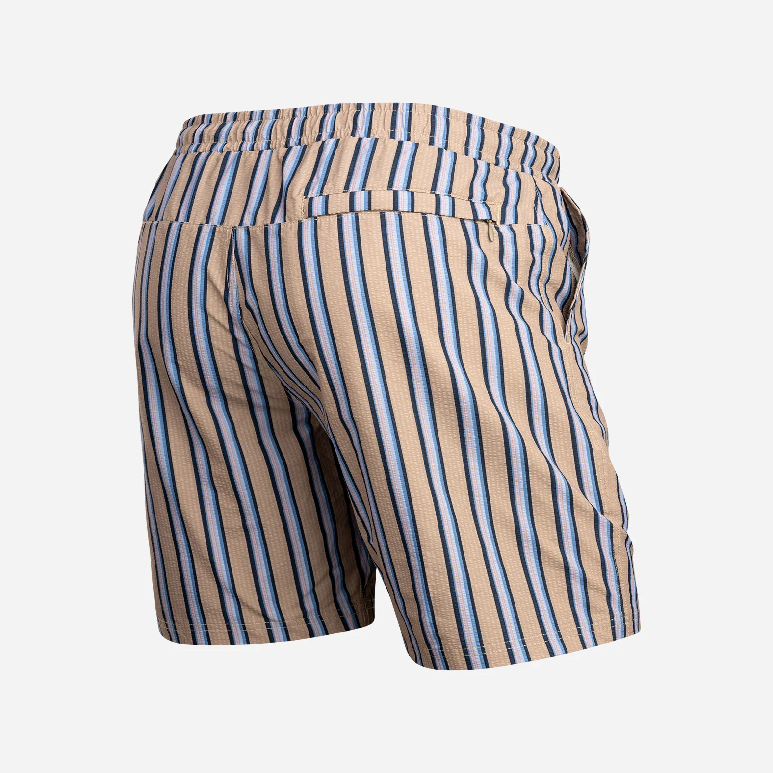 Wave 7" Swim Short 2N1: Menswear Stripe - Beige - Image 3