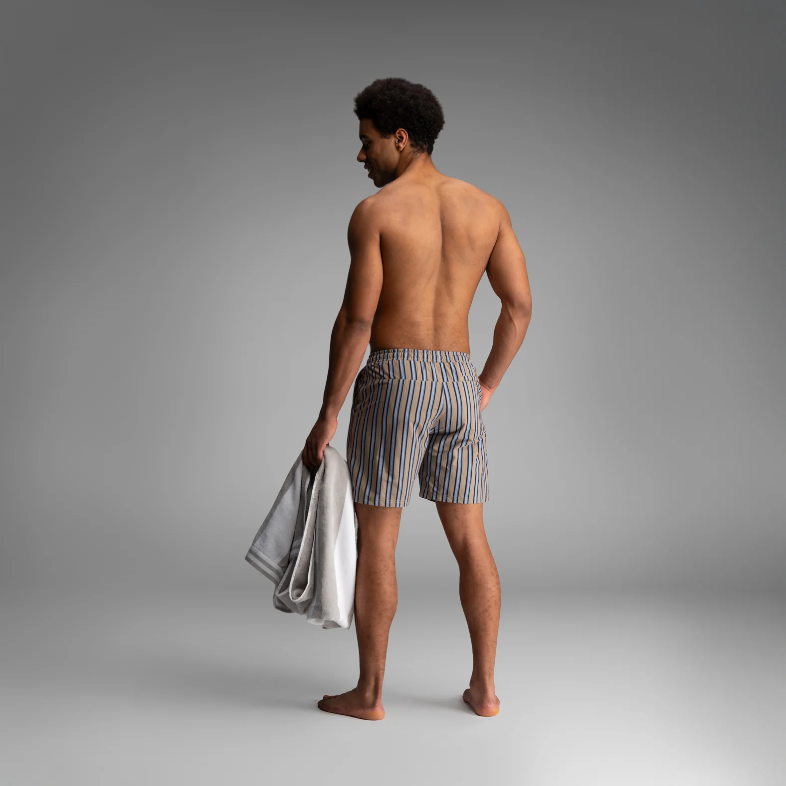 Wave 7" Swim Short 2N1: Menswear Stripe - Beige - Image 4